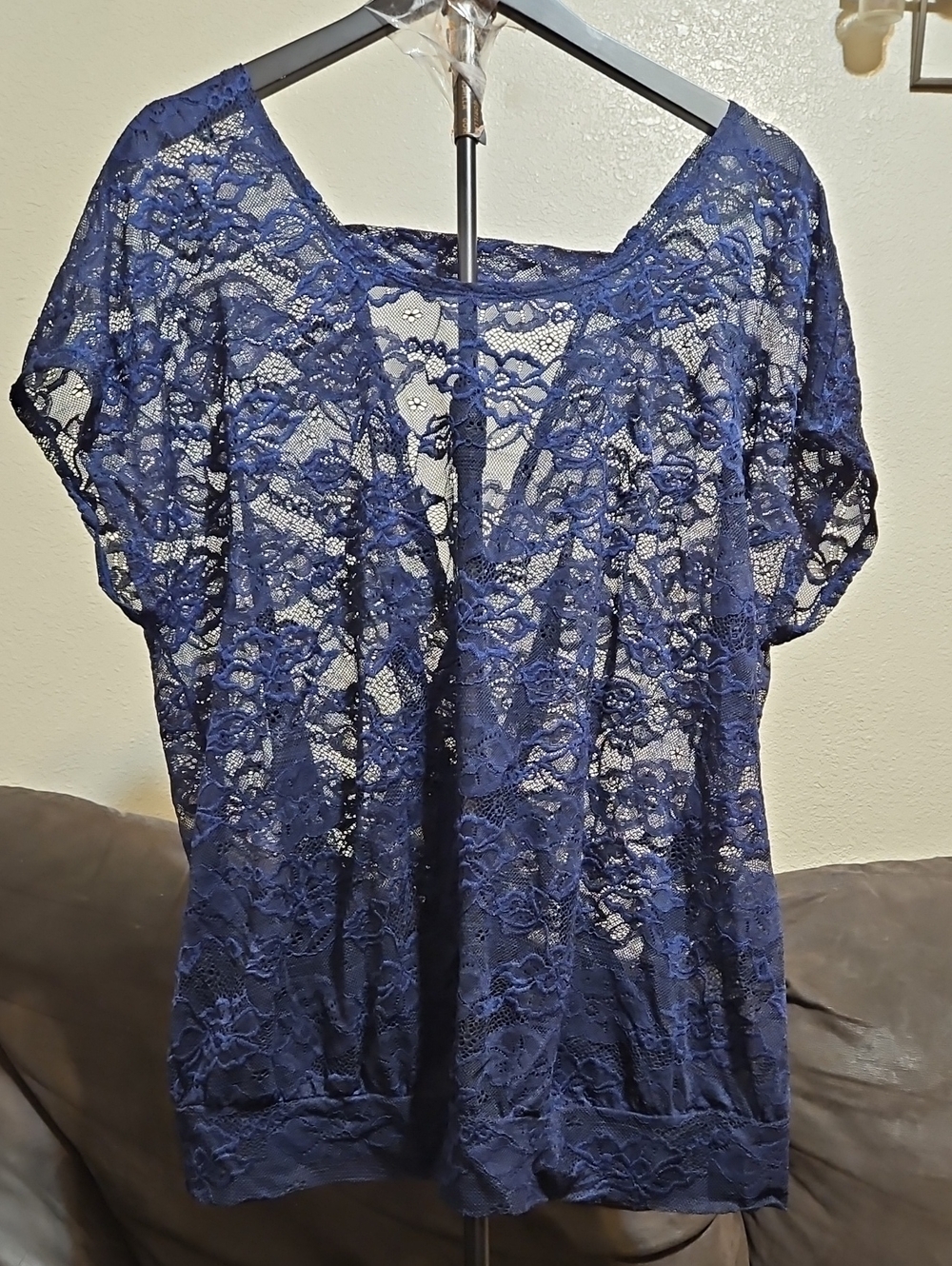 torrid Navy Floral Lace Short Sleeve Top